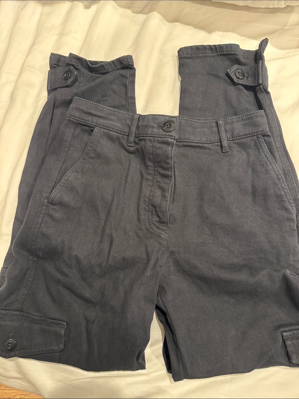Wilfred Charcoal Cargo Pants with Button-Tab Cuffs